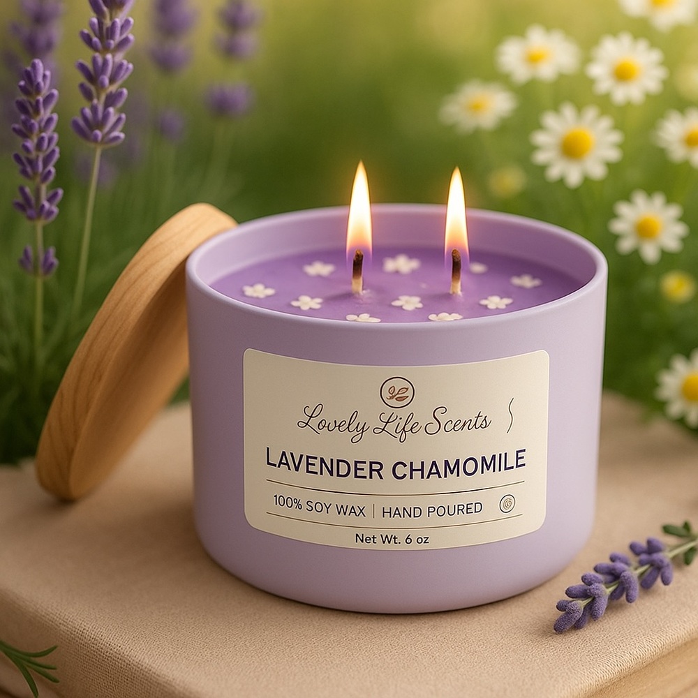 Lavender Chamomile Double Wick 6 oz Premium Soy Candle Tin by Lovely Life Scents